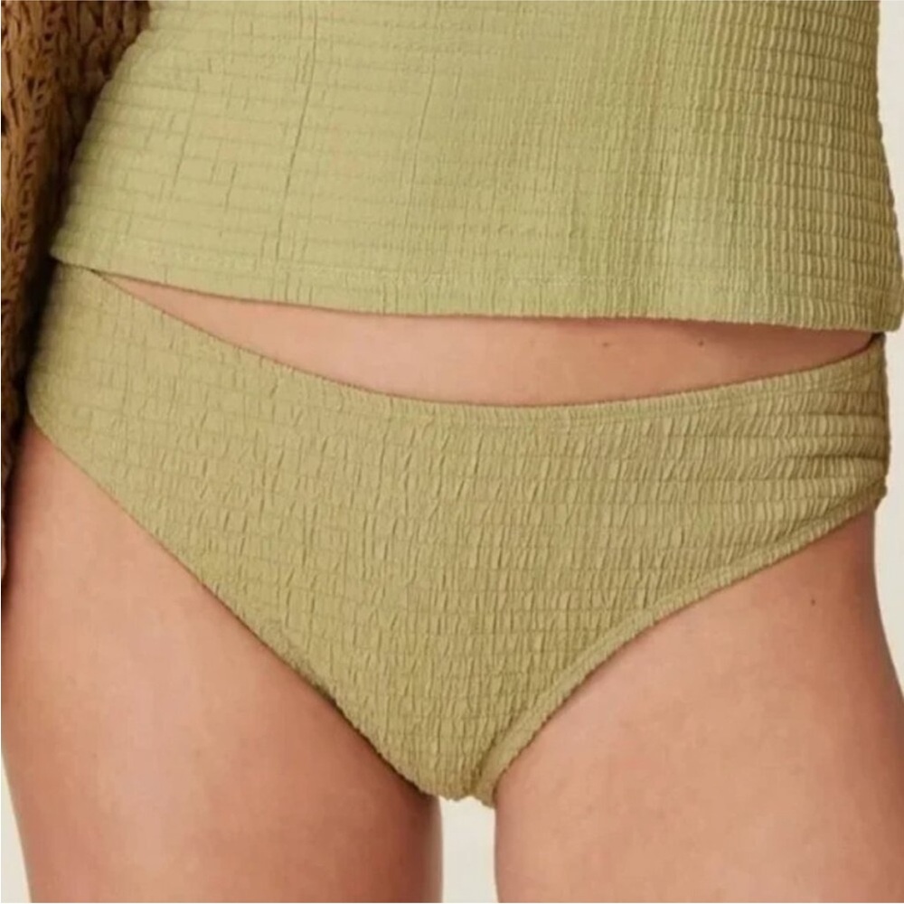 NWT Andie Swim The Bikini Bottom Size Small Sage Green Smocked Texture Beach